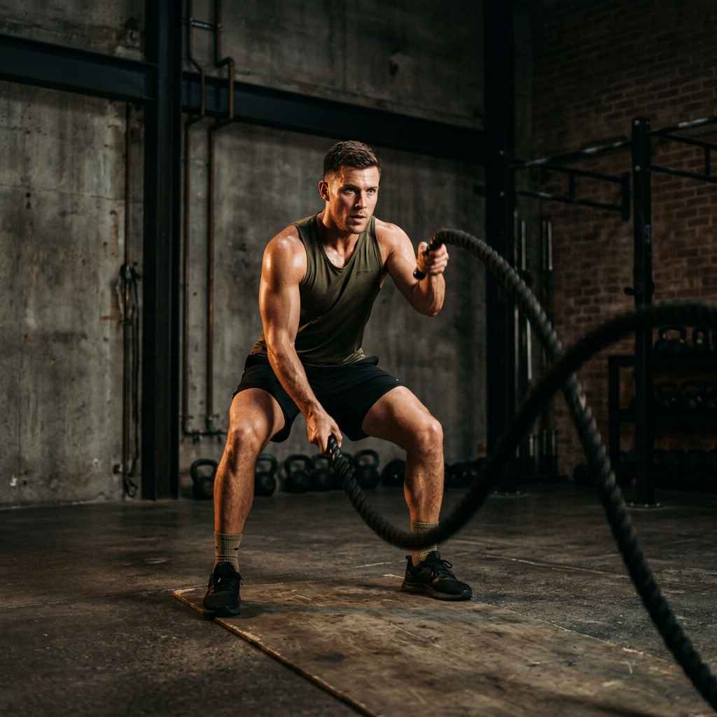 Athletic battle rope training