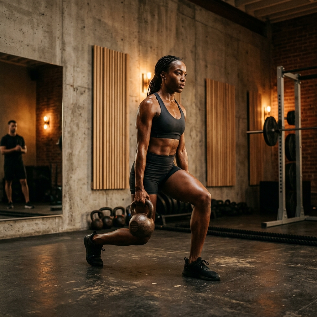 Athlete performing dynamic training in luxury studio