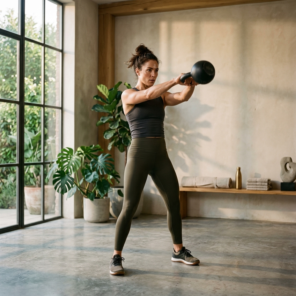Kettlebell training in minimalist studio